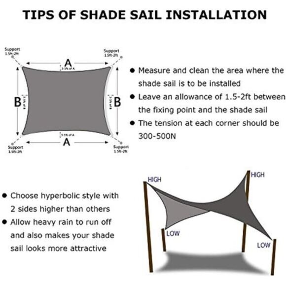 Sun Shade Sail Rectangle Canopy 8' x 12' Sail Shade Sand Sun Shades for Patios - Picture 6 of 6